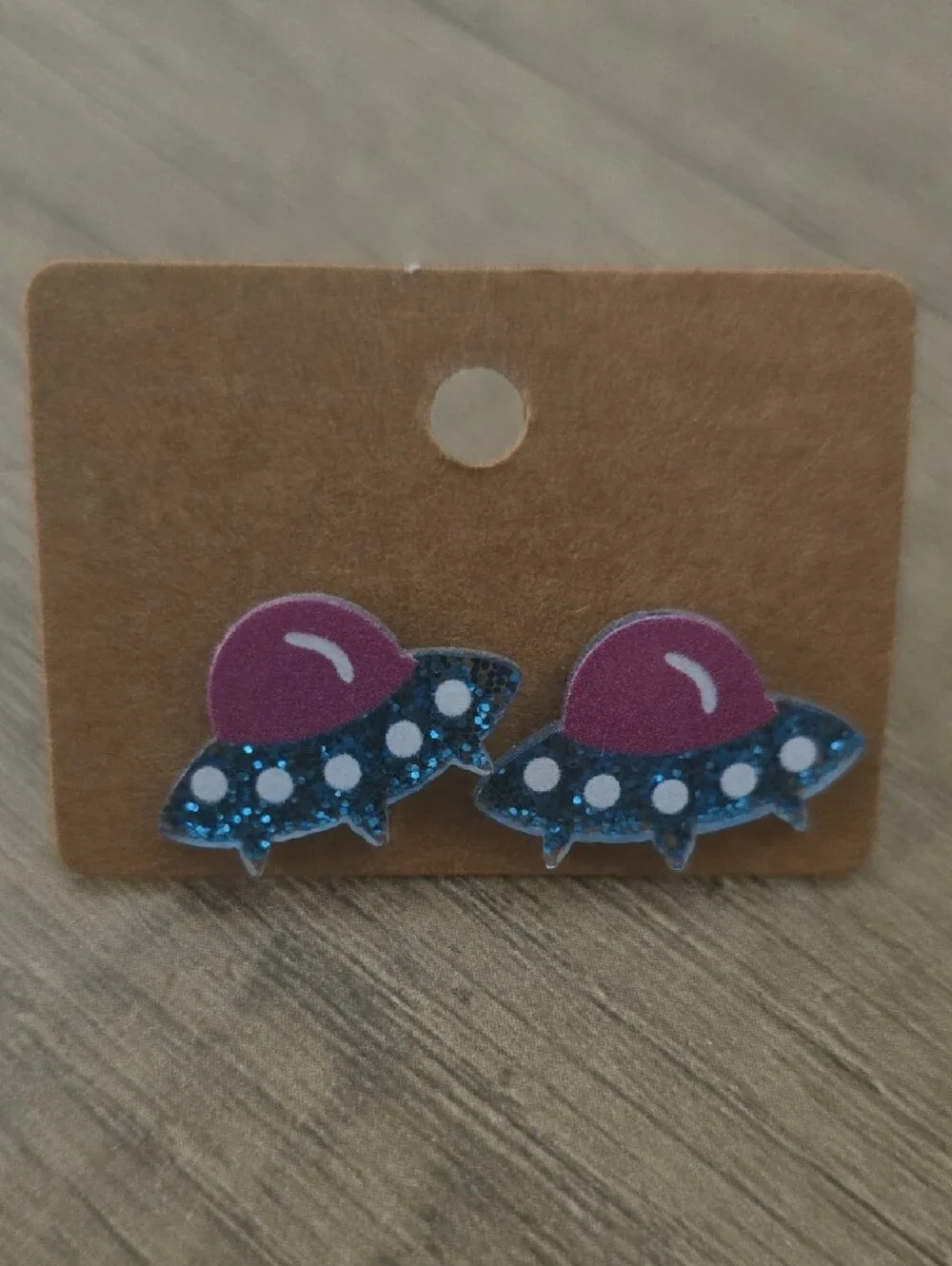 Pink and Blue Glitter UFO Stud Earrings